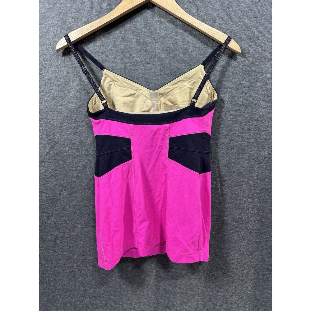 Lululemon Paris Pink Tank Top Black Sparkle Adjustable Strap Color Block Size 6 - Picture 2 of 10